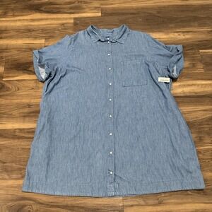 Old Navy NWT Dress Womens 4X Plus Chambray Shirt Dress Button Front Short Sleeve